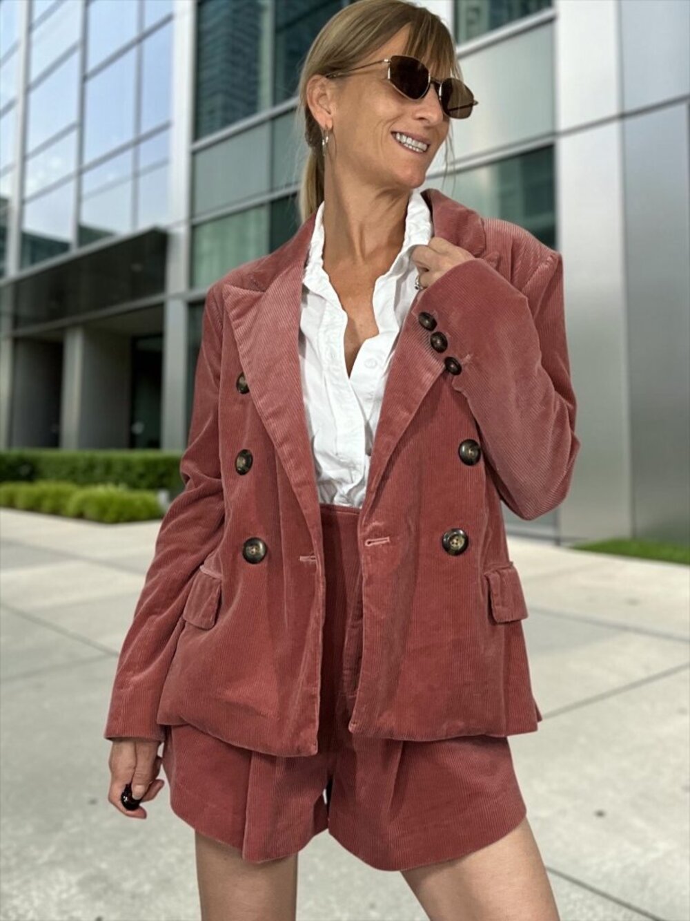 Free People Ella Corduroy Suit Set 2 Pink Blazer Shorts